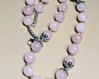 Bold Rose Quartz Gemstone Necklace-22 inch