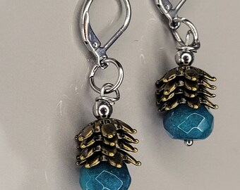 Blue Jade Dangle Gemstone bead Earrings