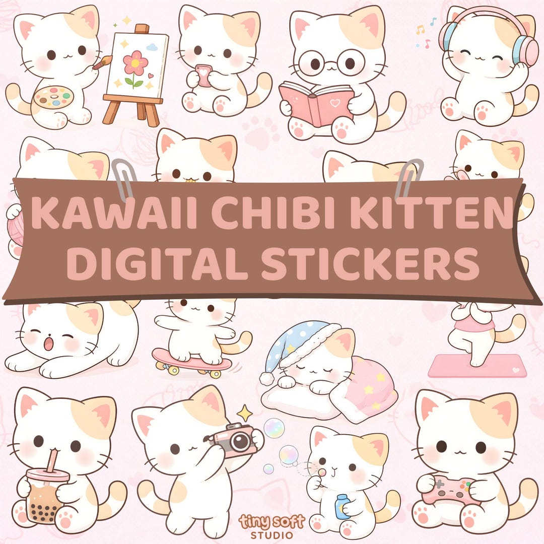 Kawaii Chibi Kitten PNG Sticker Pastel Cat Clipart Digital Download - Etsy