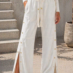 Snap Button Flare Pants, Tear Away Streetwear, Unisex Athletic Lounge Wear