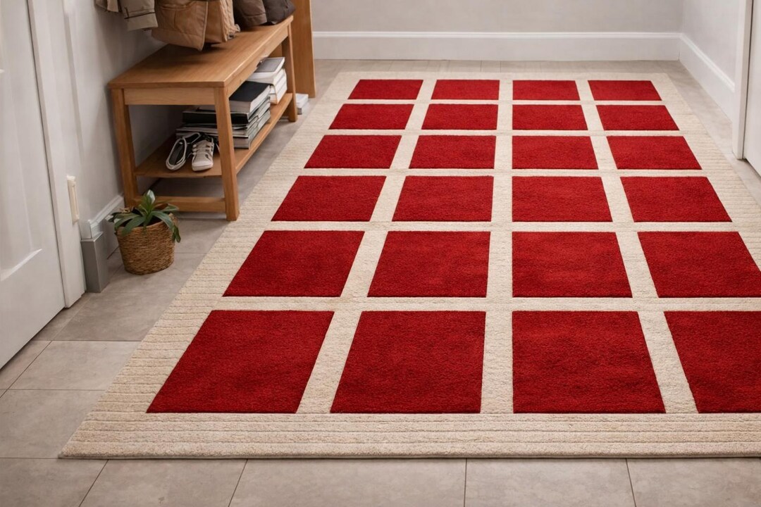 Red Tuft Rug Hand Tufted Red Geometric Wool Rug, Modern Living Room Carpet - Etsy