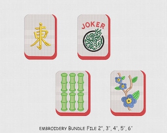 Set 4 Mahjong Embroidery Design, Mahjong Tiles Embroidery File, 5 Size, Instant Download.