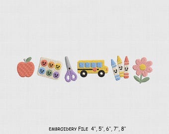 Back To School Embroidery File, Kids Embroidery Design, 5 Size, Instant Download.