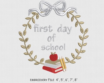 Teacher Frame Crest Embroidery Design, Back To School Embroidery File, 5 Size, Instant Download.