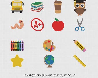 Set 14 Teacher Icons Embroidery File, Back To School Embroidery, 5 Size, Instant Download.