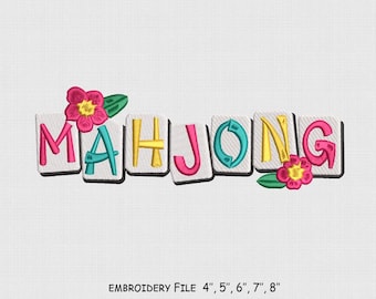 Mahjong Embroidery Design, Mahjong Tiles Embroidery File, 5 Size, Instant Download.