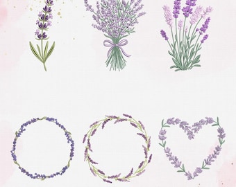 Lavender Embroidery File, Floral Wreath Embroidery Design, 5 Size, Instant Download.