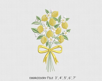 Bouquet lemon Embroidery Design, Bow Machine Embroidery File, 5 Size, Instant Download.