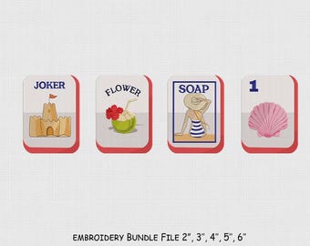 Set 4 Ocean Mahjong Embroidery Design, Summer Embroidery File, 5 Size, Instant Download.