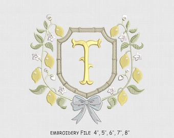 Lemon Frame Embroidery Design, Bow Machine Embroidery File, 5 Size, Instant Download.