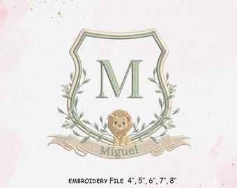 Lion Frame Embroidery Design, Monogram Embroidery File, 5 Size, Instant Download.