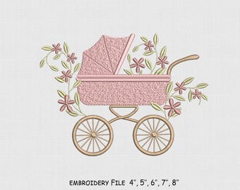 Stroller Monogram Frame Embroidery Design, Baby Embroidery File, 5 Size, Instant Download.