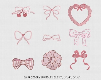 Mini Bow Embroidery File, Coquette Bow Embroidery Design, 5 Size, Instant Download.