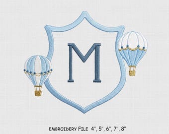 Balloons Monogram Frame Embroidery Design, Bow Embroidery File, 5 Size, Instant Download.