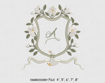 Goose Frame  Embroidery Design, Monogram Flower Embroidery File, 5 Size, Instant Download.