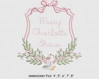 Goose Frame Embroidery Design, Monogram Bow Embroidery File, 5 Size, Instant Download.