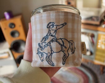 Pochette pour bocal Weck - Cowboy western brodé - Porte-gobelet isotherme