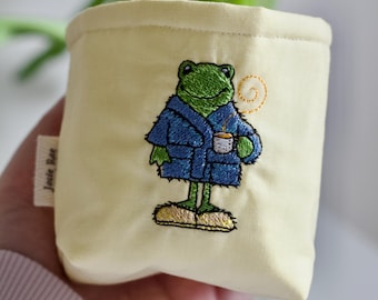 Pochette pour bocal Weck - Grenouille brodée - Porte-gobelet isotherme