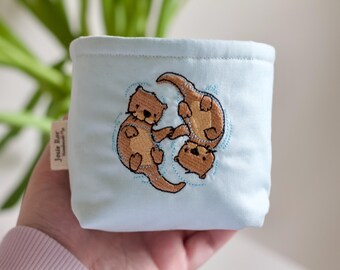 Pochette pour bocal Weck - Loutres nageuses brodées - Porte-gobelet isotherme