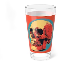 Retro Skull Pint Glass | Vintage Horror Barware, Gothic Kitchen Decor