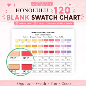 Ohuhu 120 Marker Swatch Chart Printable PDF, Blank Color Code Reference Chart, Alcohol Marker Color Tracker, 2 Page Cheat Sheet