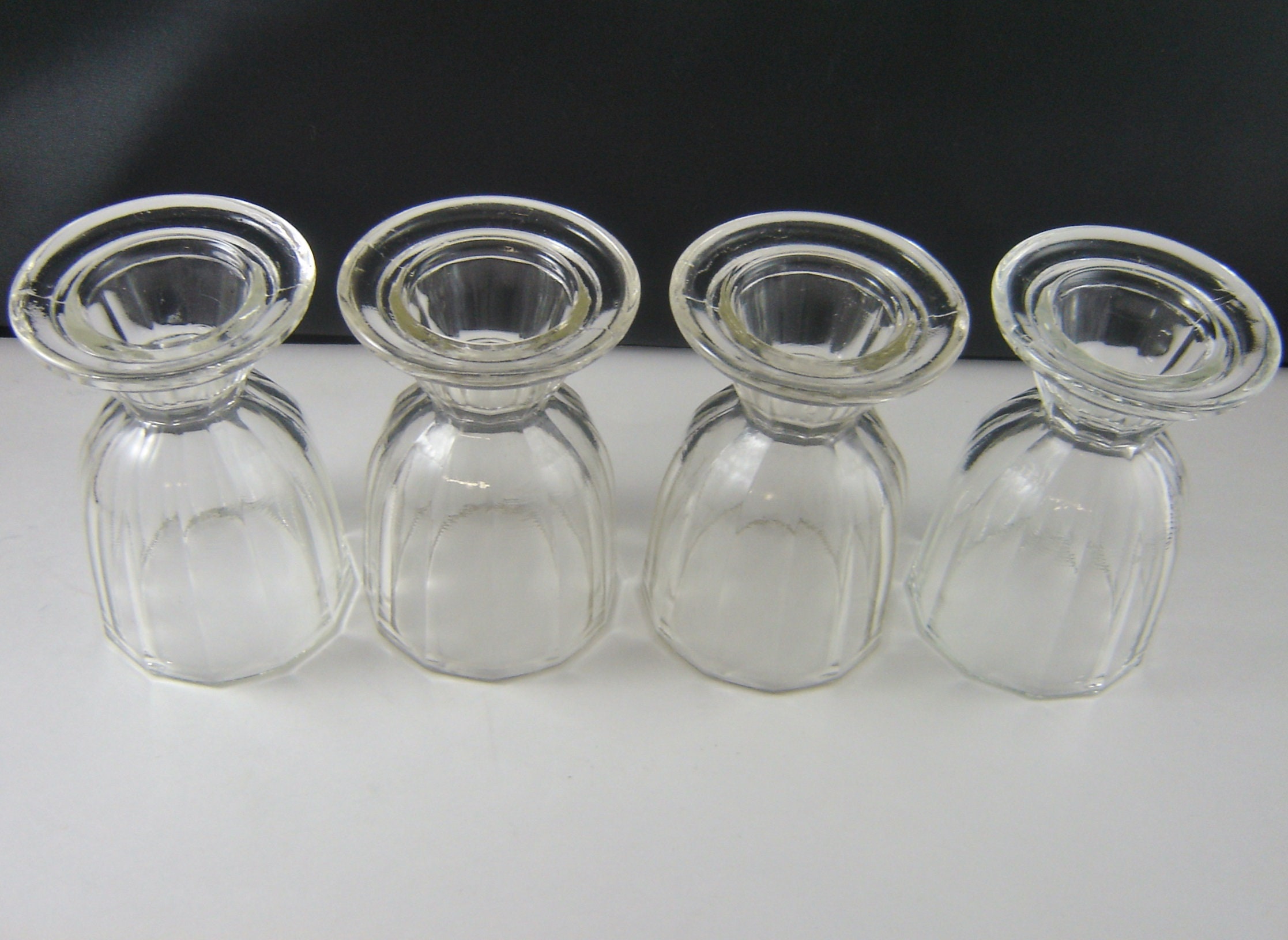 Vintage 4 Glass Double Egg Cups Clear Ribbed/juice Etsy Canada