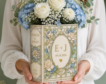 Jarrón floral personalizado con forma de libro, jarrón personalizado con iniciales de pareja, regalo para centro de mesa de boda, recuerdo de aniversario.