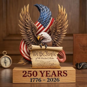 America 250 Years Freedom Eagle Decor: Wooden Declaration of Independence Plaque, 1776-2026 Commemorative Gift