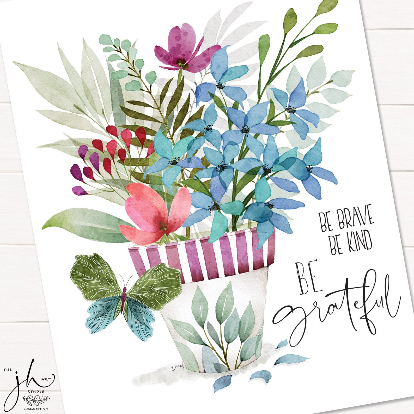 BE GRATEFUL Inspirational Floral Wall Art Joy Hall Art Etsy