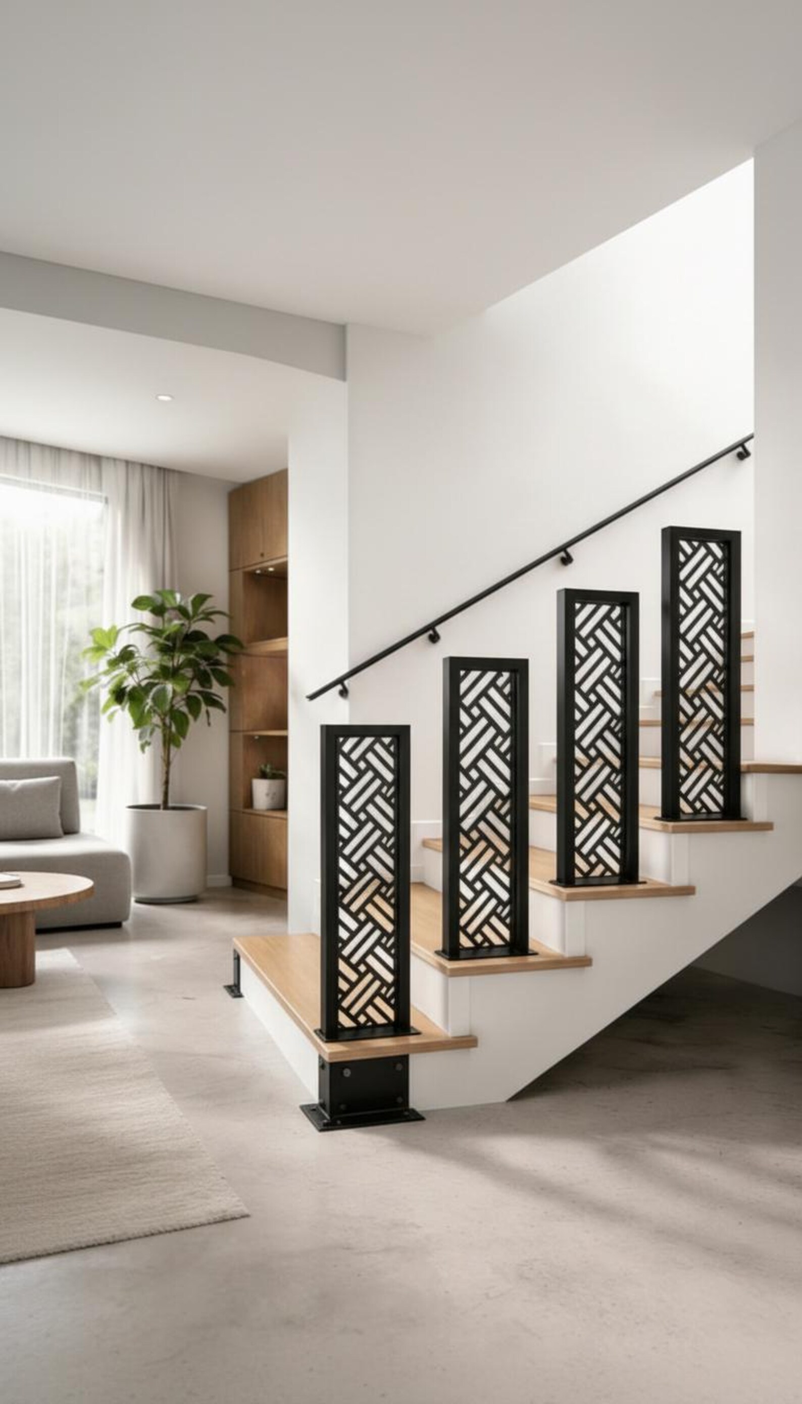 Custom Metal Stair Railing Panel, Minimalist Rectangular Steel ...