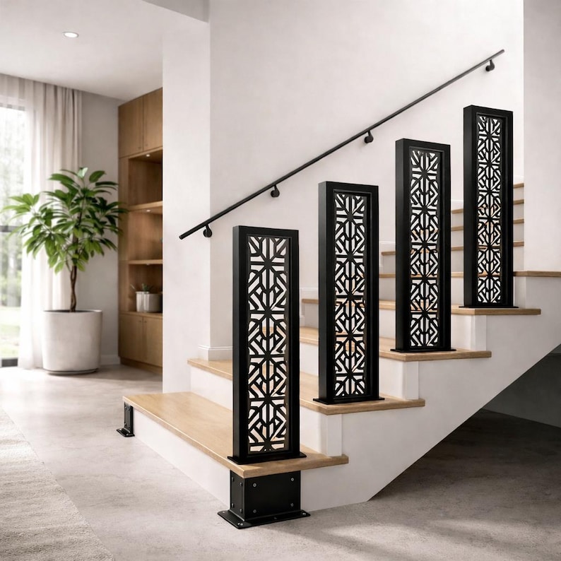 Modern Laser Cut Steel Stair Railing Panel, Decorative Baluster Insert ...
