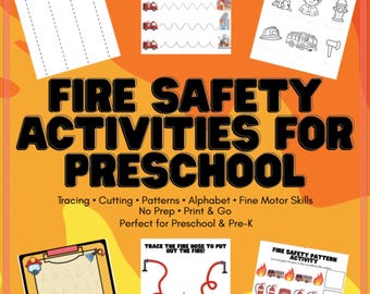 Actividades de seguridad contra incendios para preescolares / Motricidad fina, trazado, recorte, patrones, alfabeto / Paquete imprimible para preescolar