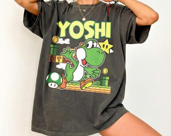 Yoshi Shirt, Retro Super Mario T-Shirt, Vintage 90er Jahre Mario Spiel Kleidung