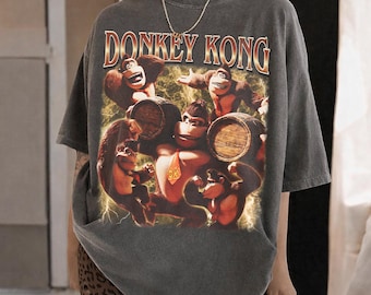 Camiseta vintage de Donkey Kong, camiseta de personaje de Super Mario, ropa retro de videojuegos, camiseta gráfica del Rey de la Selva, regalo para fans de DK Country