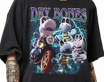 Camiseta vintage de Dry Bones, camiseta retro con gráfico de villano, camiseta de esqueleto Koopa Troopa, regalo divertido para gamers, viaje familiar a Nintendo World.