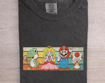 Comfort Colors Retro Super Mario Shirt, Mario Yoshi Peach Toad Family Tee
