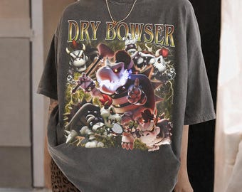Camiseta vintage de Dry Bowser, camiseta retro con gráfico de villano, camiseta con gráfico de esqueleto de Bowser, regalo divertido para gamers, viaje familiar a Nintendo World