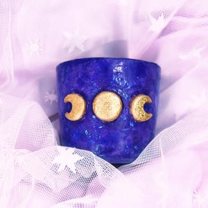 Maceta mágica con fases lunares | Jarrón de resina azul | Lunas doradas