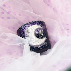 Celestial Moon Crystal Resin Pot | Witchy Mini Vase | Purple Galaxy Moon Decor