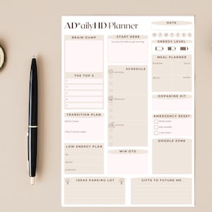 ADHD Daily Planner: Schedule & Organise, Executive Function, Brain Dump, (A4/A5 PDF Printable)