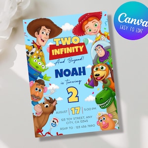 Editable Two infinity and Beyond Birthday invitation, Toy Story Party invitation, Invite 2nd Birthday, Digital kids Birthday invites Canva