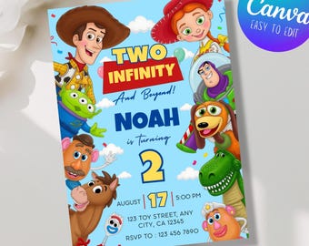 Editable Two infinity and Beyond Birthday invitation, Toy Story Party invitation, Invite 2nd Birthday, Digital kids Birthday invites Canva