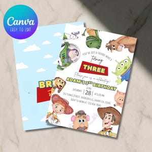 Redigerbar Toy Story-födelsedagsinbjudan i alla åldrar, Toy Story-festinbjudan, barnfödelsedagsinbjudningar, redigerbar Canvas-mall (digital nedladdning)