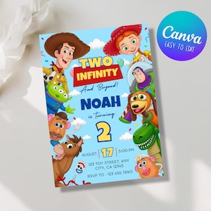 Editable Two infinity and Beyond Birthday invitation, Toy Story Party invitation, Invite 2nd Birthday, Digital kids Birthday invites Canva
