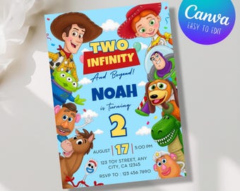 Editable Two infinity and Beyond Birthday invitation, Toy Story Party invitation, Invite 2nd Birthday, Digital kids Birthday invites Canva