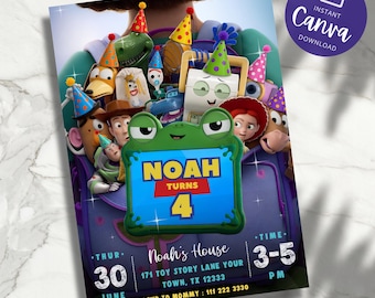 Toy Story 5 verjaardagsuitnodiging, Toy Story 5 thema-uitnodiging, elke leeftijd Toy Story 5 verjaardagsuitnodiging, 5 x 7 canva-sjabloon (digitale download)