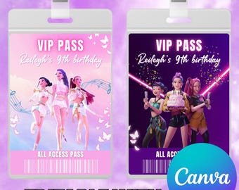 Kpop Demon Hunters VIP Pass Bundle, Huntrix ID Badges, Printable 2 Kpop VIP Card With Front & Back, Concert Theme Tickets, Digital Download
