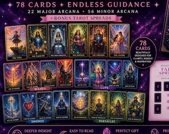 Kosmisches Tarot Deck Printable | 78 Himmlische Karten mit Bonusspreads (PDF Download)