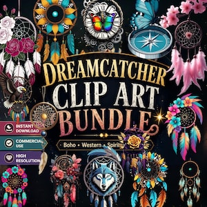 Boho Western Traumfänger Clip Art Bundle | Aquarell Tribal Federn (Digitaler Download)