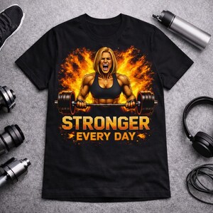 Stronger Every Day Women's Gym T-Shirt: Motivational Fitness Tee image 1
